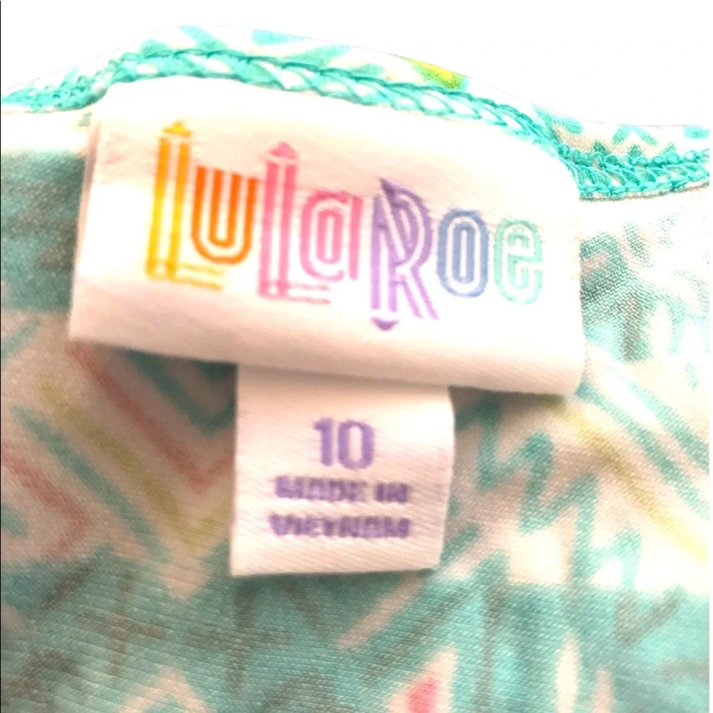 LuLaRoe Mint‎ Green Retro Aztec Patterned Girls Dress 10 - Picture 4 of 5